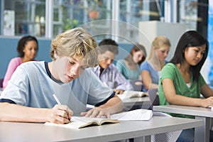 Schoolboy in high school class