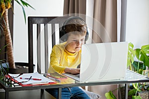Schoolboy learning via computer at home