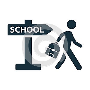 Schoolboy pupil going to school signpost icon