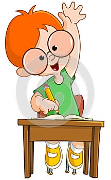 Schoolboy raising hand