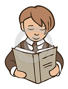 schoolboy reading a book illustration on white background