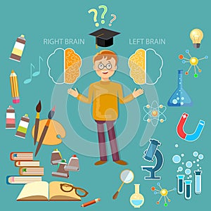 Schoolboy studying left and right brain education concept