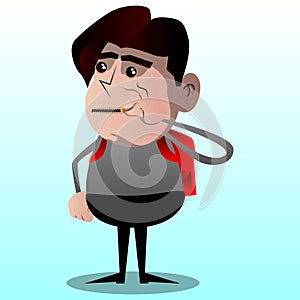 Schoolboy zipping his mouth. Vector cartoon character illustration.