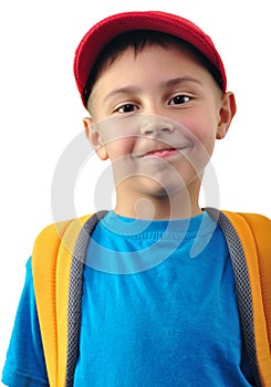 Schoolchild with backpack and a cap photo