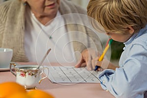Schoolchild doing math