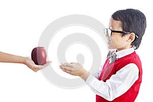 Schoolchild getting apple photo