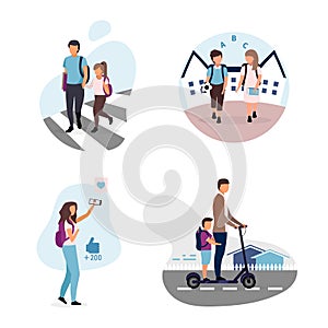 Schoolchildren flat vector illustrations set. Preteen and teenage school kids, schoolmates isolated cartoon characters on white