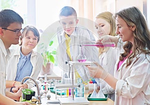 Schoolchildren in science class photo
