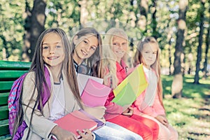 Schoolfriends on the Bench