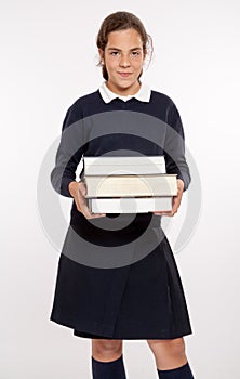 Schoolgirl with big books