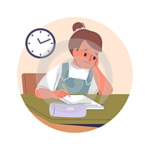 Schoolgirl doing homework learning lesson