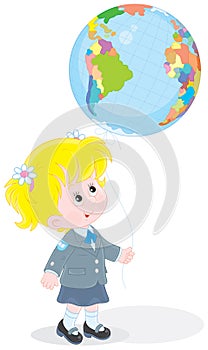 Schoolgirl with a globe - balloon
