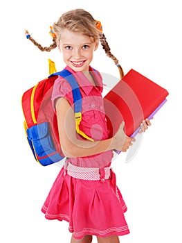 Schoolgirl holding pile of books.