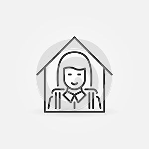 Schoolgirl at Home line icon. Studying at Home vector sign