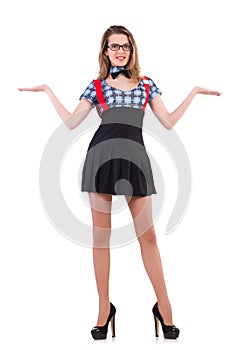 The schoolgirl isolated on the white