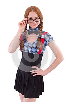 The schoolgirl isolated on the white