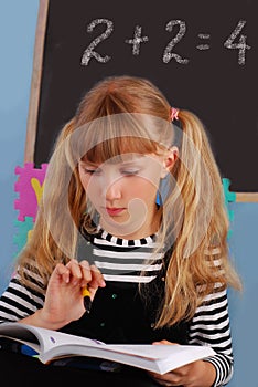 Schoolgirl learning in the classroom