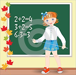 Schoolgirl on the lesson of mathematics.