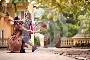 Schoolgirl and mother after first day of school is over