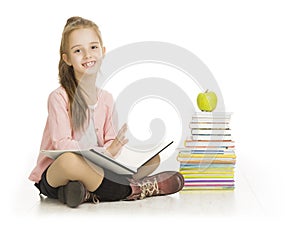 Lettura un libro studio formazione scolastica libri su bianco 