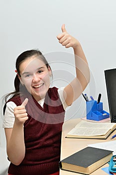 Schoolgirl teen girl rejoices a good estimation