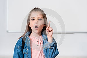 Schoolkid with backpack having idea in