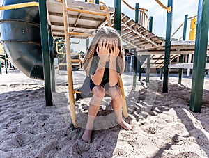 Schools closures Coronavirus lockdown. Bored school kid alone in playground feeling sad and lonely
