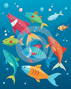 Schools of colorful fish dart through swirling plastic particles desperately searching for clean water to breathe photo