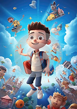 Schooltime Shenanigans. Hilarious and Happy 3D Character Poster Capturing the Lighthearted Moments of Friends Back to School