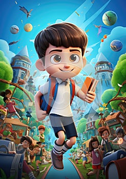 Schooltime Shenanigans. Hilarious and Happy 3D Character Poster Capturing the Lighthearted Moments of Friends Back to School