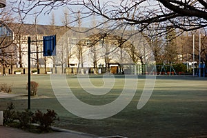 Schoolyard landscape in the evening school