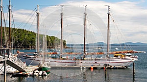 Schooner anchored in Bar Harbor Maine Marina