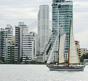 Schooner and Cartagena skyline