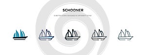 Schooner icon in different style vector illustration. two colored and black schooner vector icons designed in filled, outline,