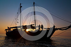 Schooner Pirate Ship in Sunset