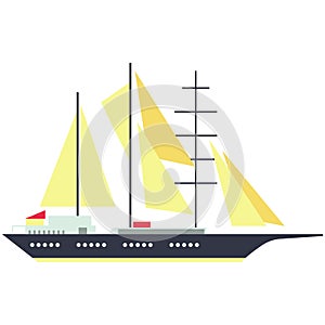 Schooner ship flat vector isolated on white background