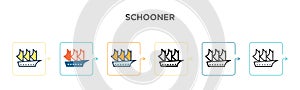 Schooner vector icon in 6 different modern styles. Black, two colored schooner icons designed in filled, outline, line and stroke