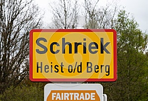 Schriek, Flanders, Belgium - Yellow and red sign of the urbanisation of Schriek, Heist op den Berg