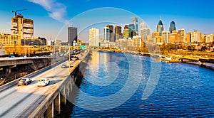 The Schuylkill Expressway and Philadelphia skyline seen from the