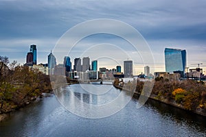 The Schuylkill River and skyline in Philadelphia, Pennsylvania. photo