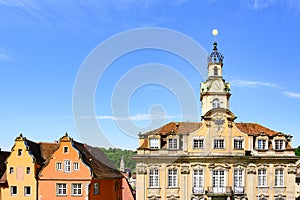 Schwabisch Hall - Town Hall and colorful ancient gable houses - former Franciscan monastery