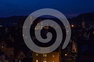 schwaebisch gmuend citylights at blue hour with deepblue sky