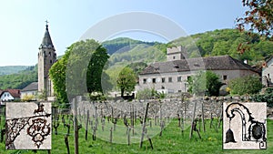 SCHWALLENBACH, AUSTRIA: vineyard and house signs