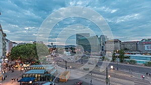 The Schwedenplatz is a square in central Vienna, located at the Danube Canal aerial day to night timelapse