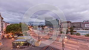 The Schwedenplatz is a square in central Vienna, located at the Danube Canal aerial night to day timelapse