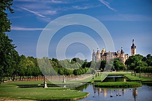 Schwerin castle garden on a bright sunny day