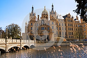 Schwerin Palace, or Schwerin Castle, palatial schloss on an island in the lake, romantic