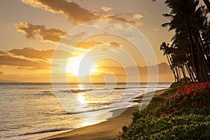 Beautiful tropical sunset at Kaanapali Beach in Maui Hawaii