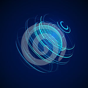 Sci-fi abstract neon sphere. Futuristic digital background. HUD element or cyber globe. Vector