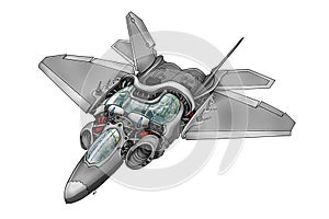 Sci Fi Airplane PNG Transparent background ,F22 raptor with hand drawn art style,limited edition